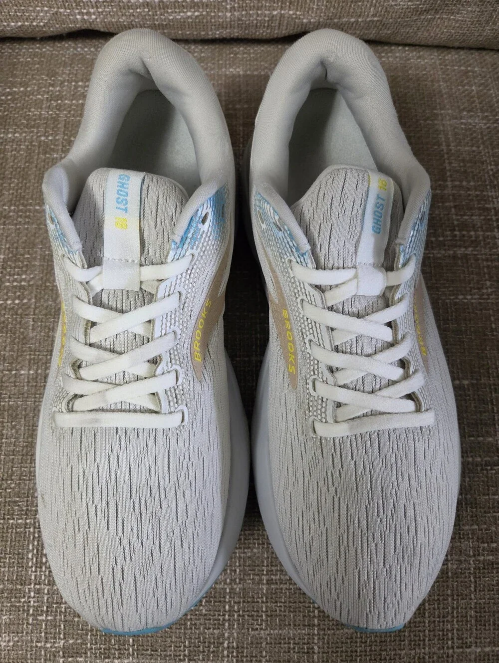 Brooks Ghost 16 Men's Running Shoes Size 8 Medium D Coconut White Blue 1104181D1